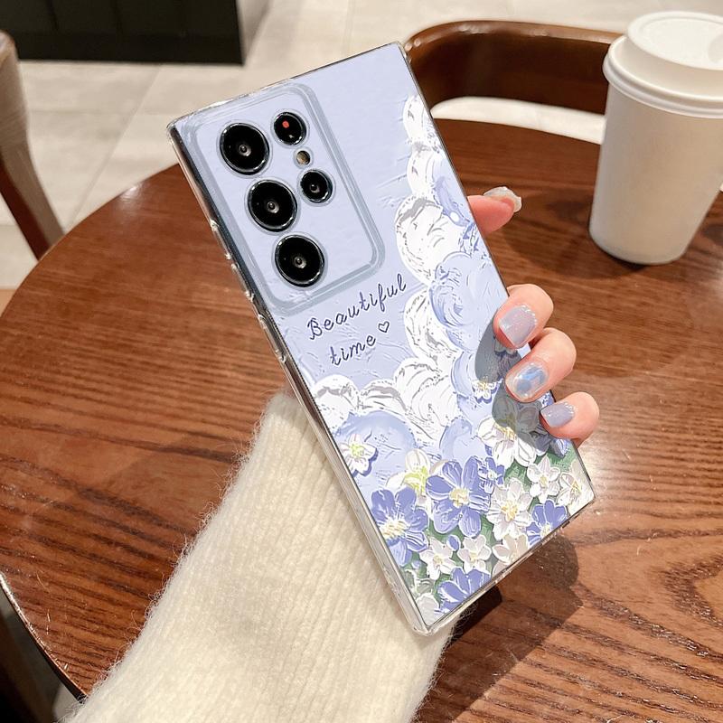 Oil Painting Flower Print Phone Case For Samsung Galaxy S26 S25 S24 S23 Ultra S22 Plus S24 S21 FE S25 Edge Clear TPU Soft Cover