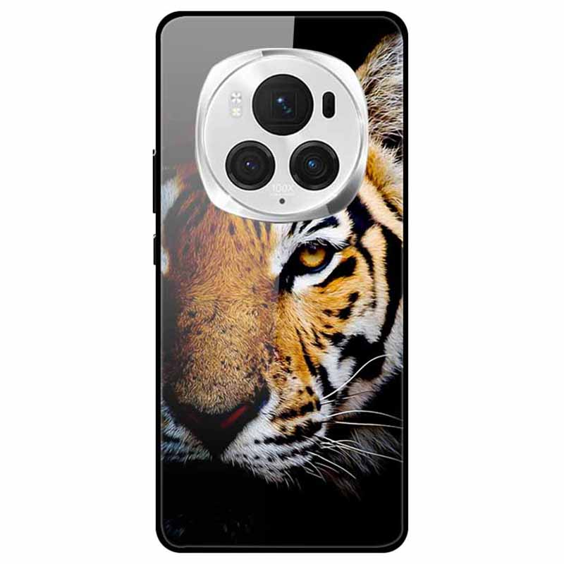 

For Honor Magic6 Pro 5G Case Pattern Print PC+Tempered Glass+TPU Slim Phone Cover Tiger
