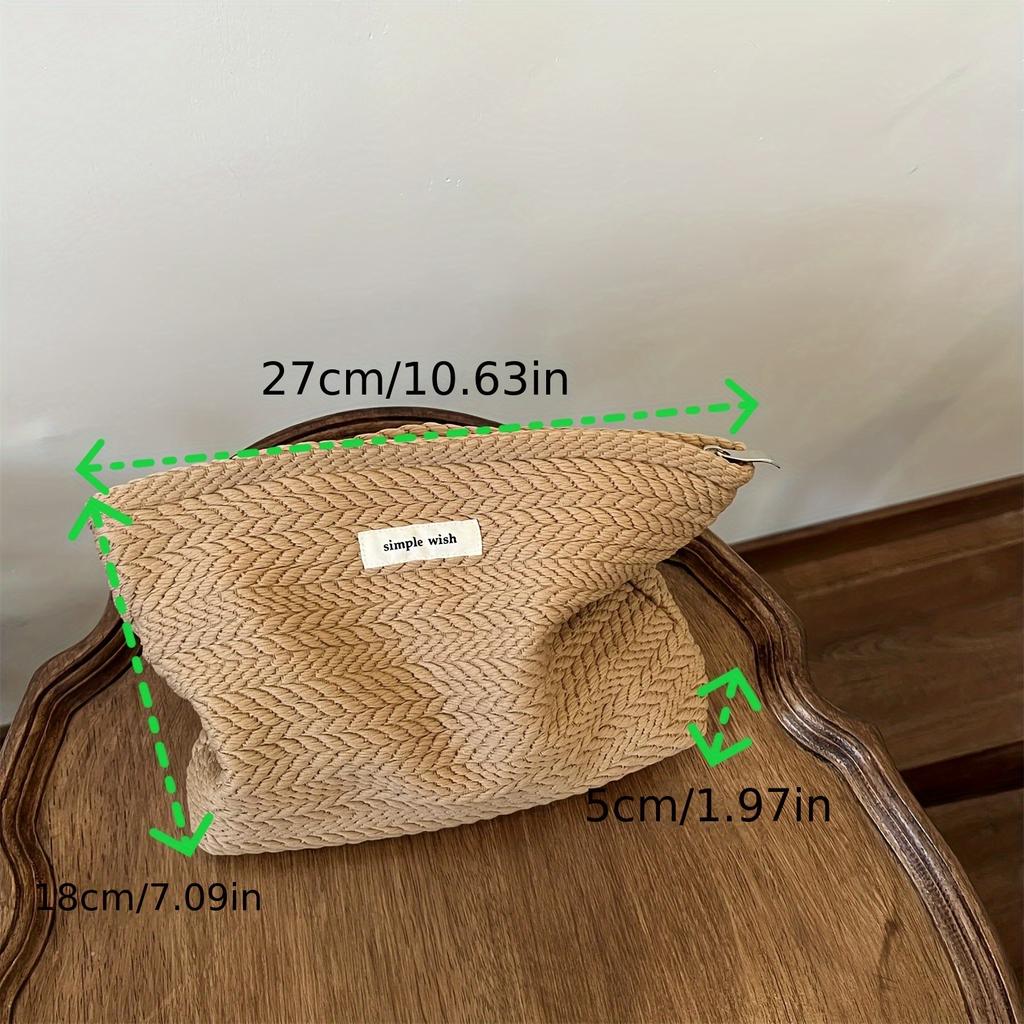 Rice Grain Pattern Woven Fabric Handbag, Women'S Travel Cosmetic Storage Organizer, Makeup Pouch, Zipper Closure, Toiletry Bag
