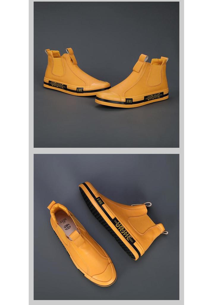 Men's Spring Leather Slip-On High-Top Shoes: Breathable, Versatile, and Trendy Casual Footwear.