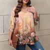 Women's Plus Size Fashion Printed Casual Pleated Round Neck Long Sleeve Top