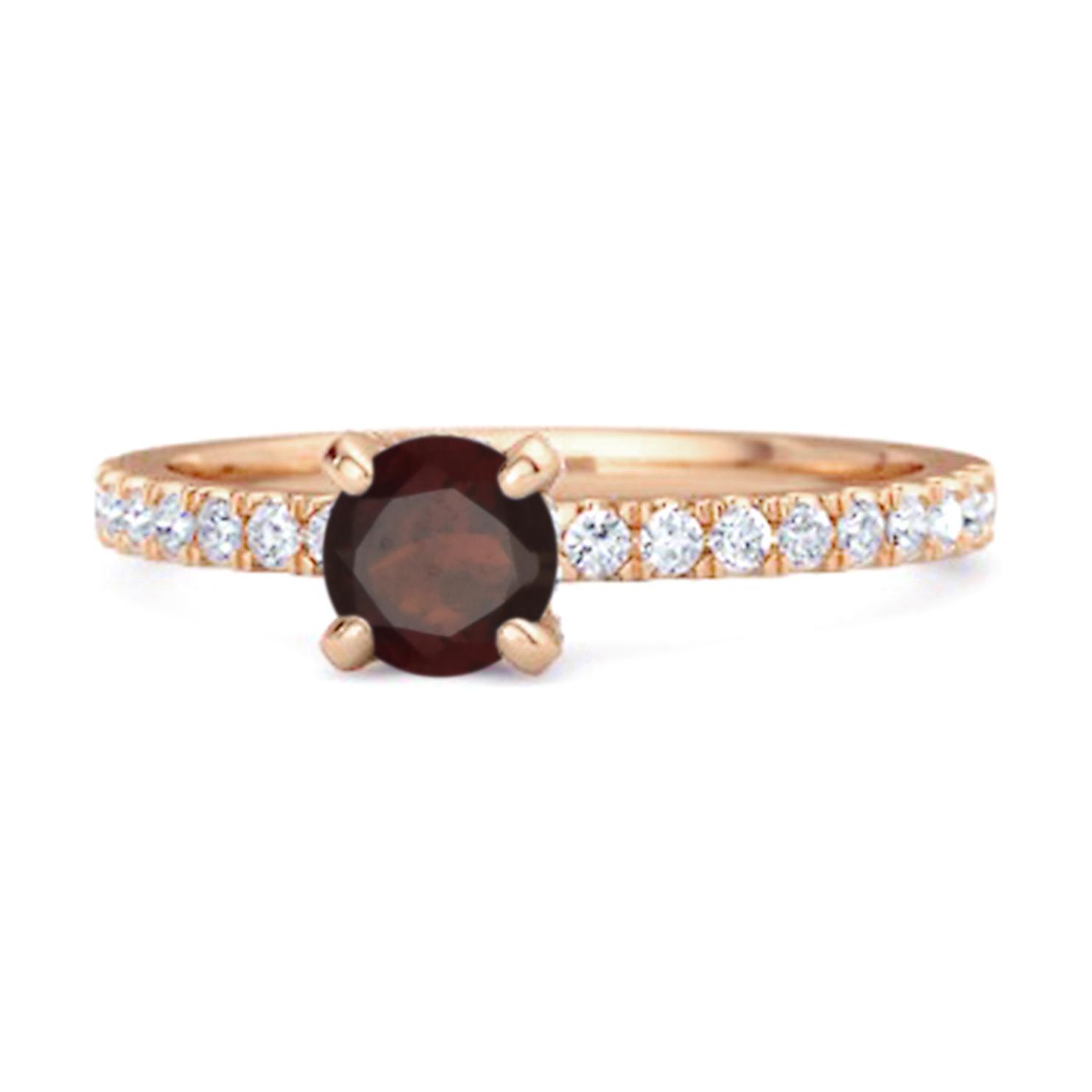 Garnet Classic Solitaire pave Band Ring - 925 Sterling Silver Rose Gold Vermeil 6