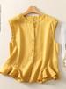 Women's Retro Cotton Linen Sleeveless Ruffled Vest