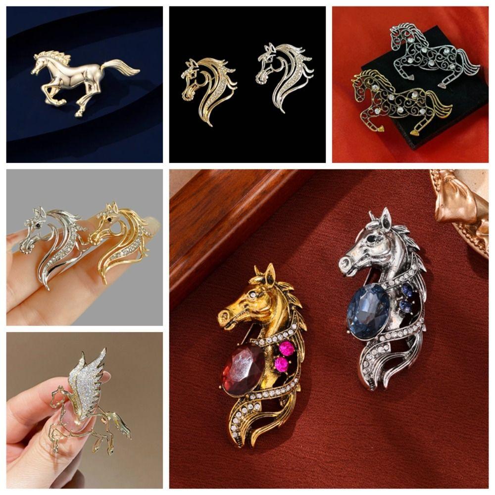 Chinese New Year Zodiac Horse Head Brooch Fashion Jewelry Metal Pony Badge Pin  Women