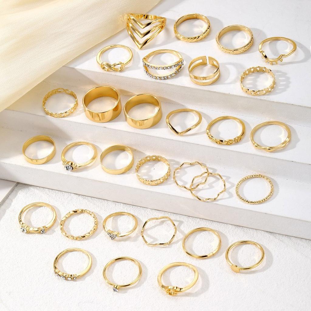 Silver/Gold Color Rings Set Elegant Stacking Geometric Finger Rings Jewelry for Women Daily Outfits Party Accessories