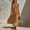 Women Yellow Polka Dot Print Halter Neck Maxi Dress Casual Summer Beach Vacation Dress
