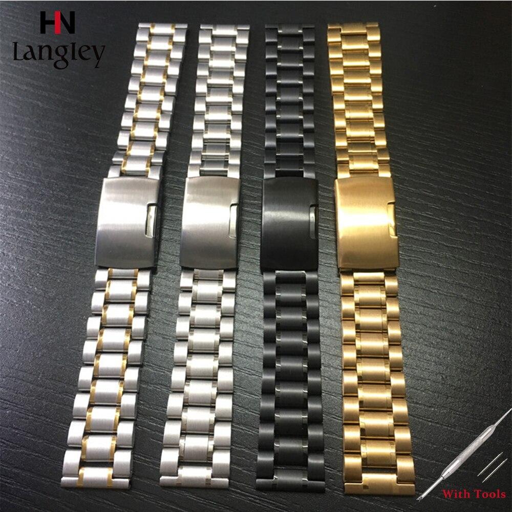 14mm 16mm 18mm 19mm 20mm 21mm 22mm 24mm 26mm Watchband Solid Stainless Steel Metal Bracelet Straps Wrist Band Belt Accessories