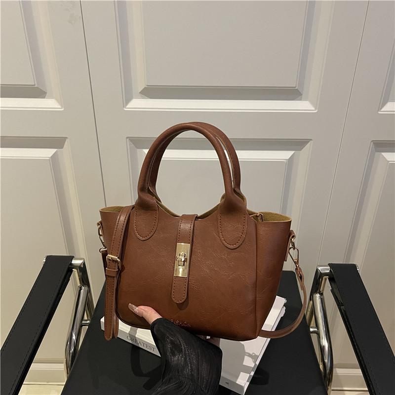 Womens Pu Water Bucket Bag With Lock Closure For Daily Use