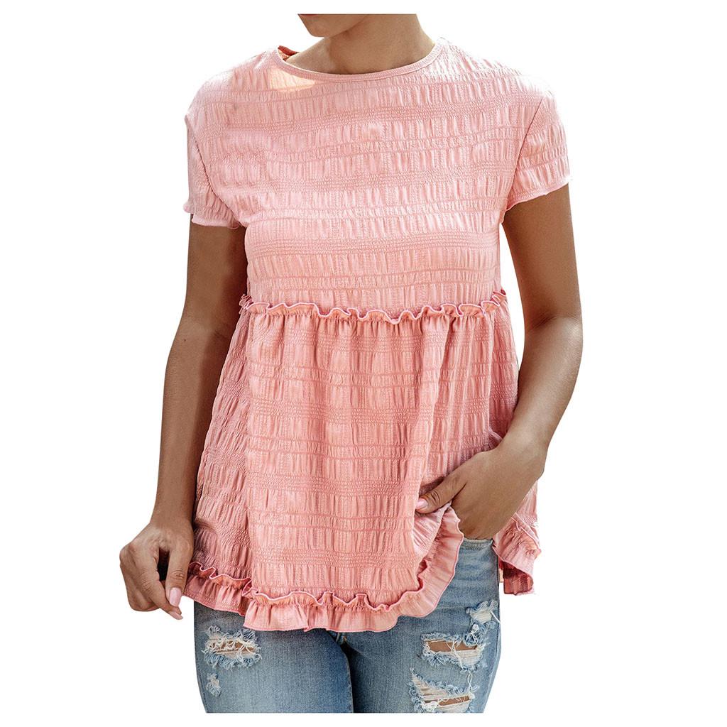 Ruched Round Neck Short Sleeve Blouse