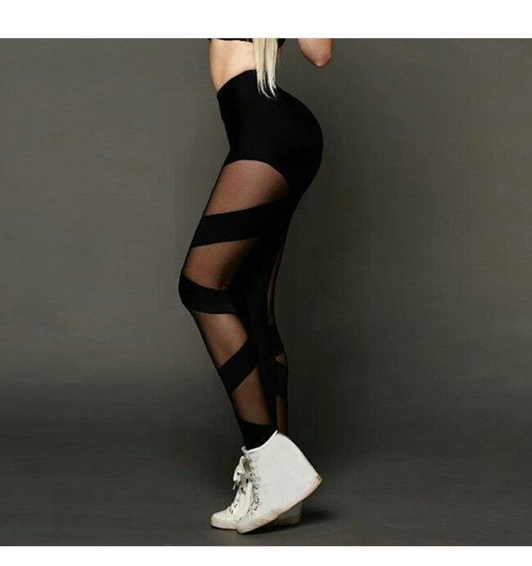 Kors-kors nätlappverk Yoga Sweatpants - Sexiga, Genomskinliga, Högelastiska Dansleggings