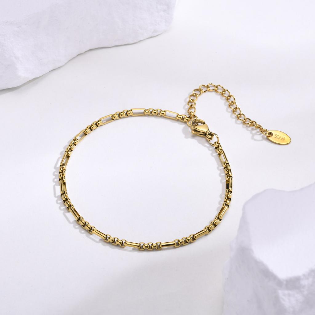Vnox Minimalist Box Chain Bracelets for Women, Gold Color Stainless Steel Link Chain Wristband Jewelry