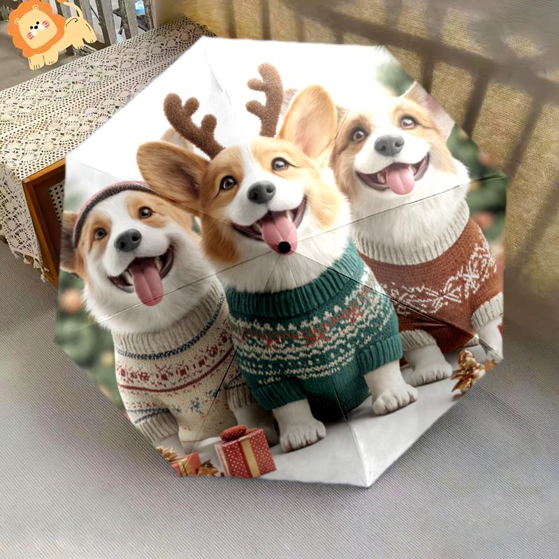 1 PC Automatic Folding Umbrella - Corgis Pattern, Portable & Foldable Design with 8 Ribs, Christmas Birthday Gifts