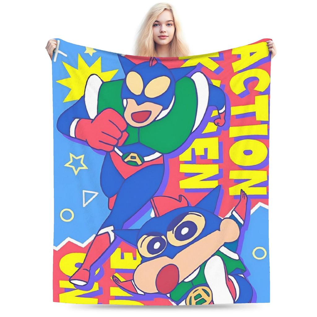 Crayon Shin Chan as Action Kamen Blankets Fleece Summer Air Conditioning Manga Multi-function Throw Blanket for Home Couch Quilt