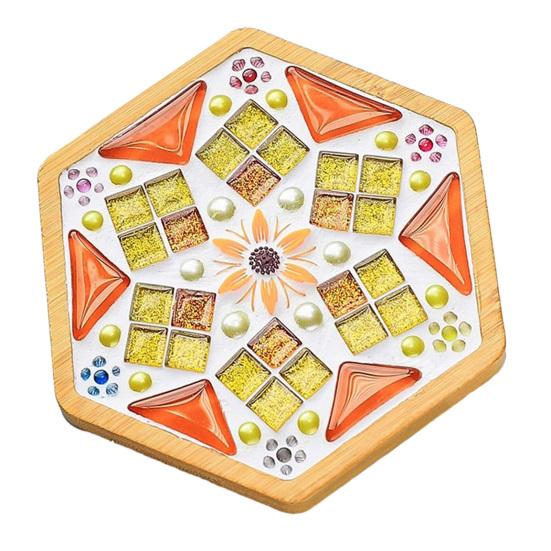 Yousheng 1 Set DIY Mosaic Tile Coaster Set Mixed Color Mosaic Kit with Wooden Coaster Kids Adults Handmade Mosaic Crafts Coaster with Accessories