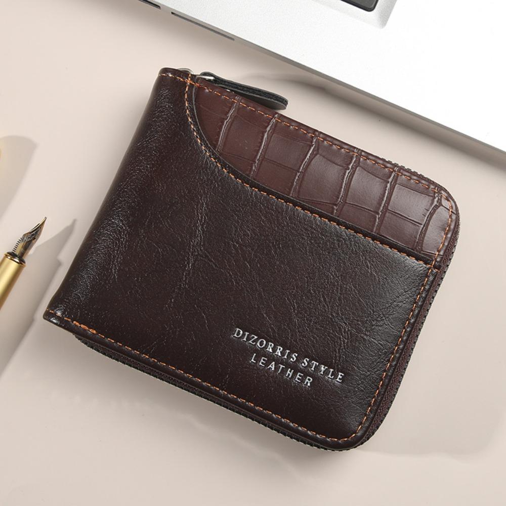 

New PU Leather Men’s Wallet Zipper with Coin Pocket Mens Purse Money Bag Luxury Card Holders Male Gifts кофейный