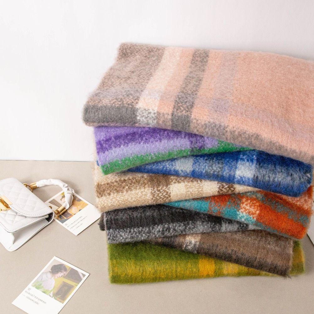 Plush Plaid Wool Scarf Tassel Cape Wraps Warm Winter Cashmere Scarves  Student