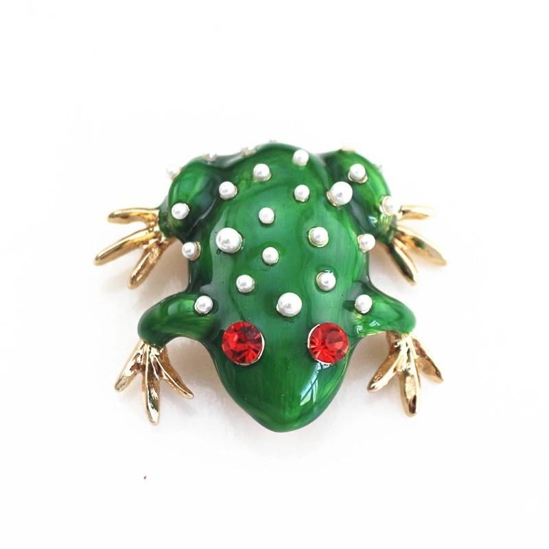 Spilla Animalier in Lega di Zinco Spilla Rana con Pietre Artificiali Per Regalo e Accessorio di Moda
