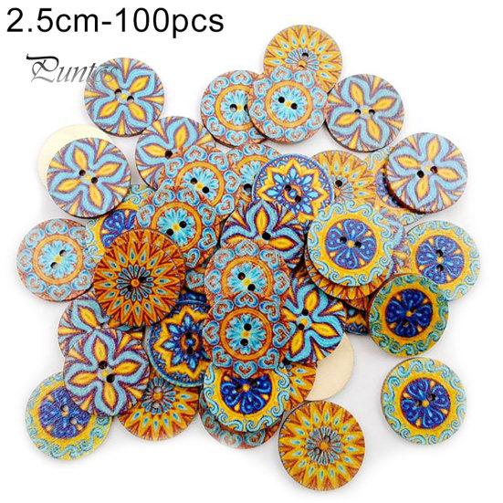 

100шт круглый цветочный принт DIY Скрапбукинг деревянная пуговица сумка для одежды швейный декор 2.5cm разноцветный