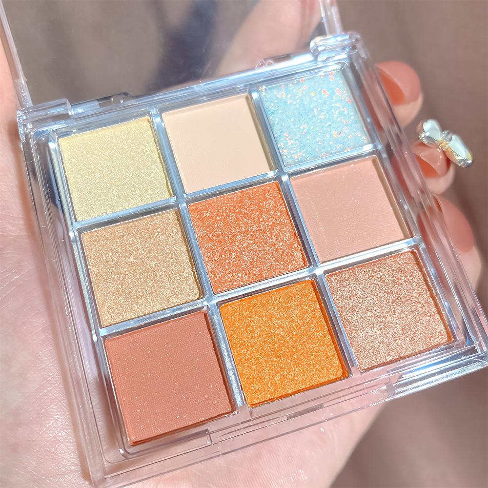 Knusprig duftende Reis-Lidschatten-Palette in neun Farben, schimmernder Glitzer, glitzernd, wasserfest, kein Make-up-Entfernen, erdige Farbe, täglich hochkarätig