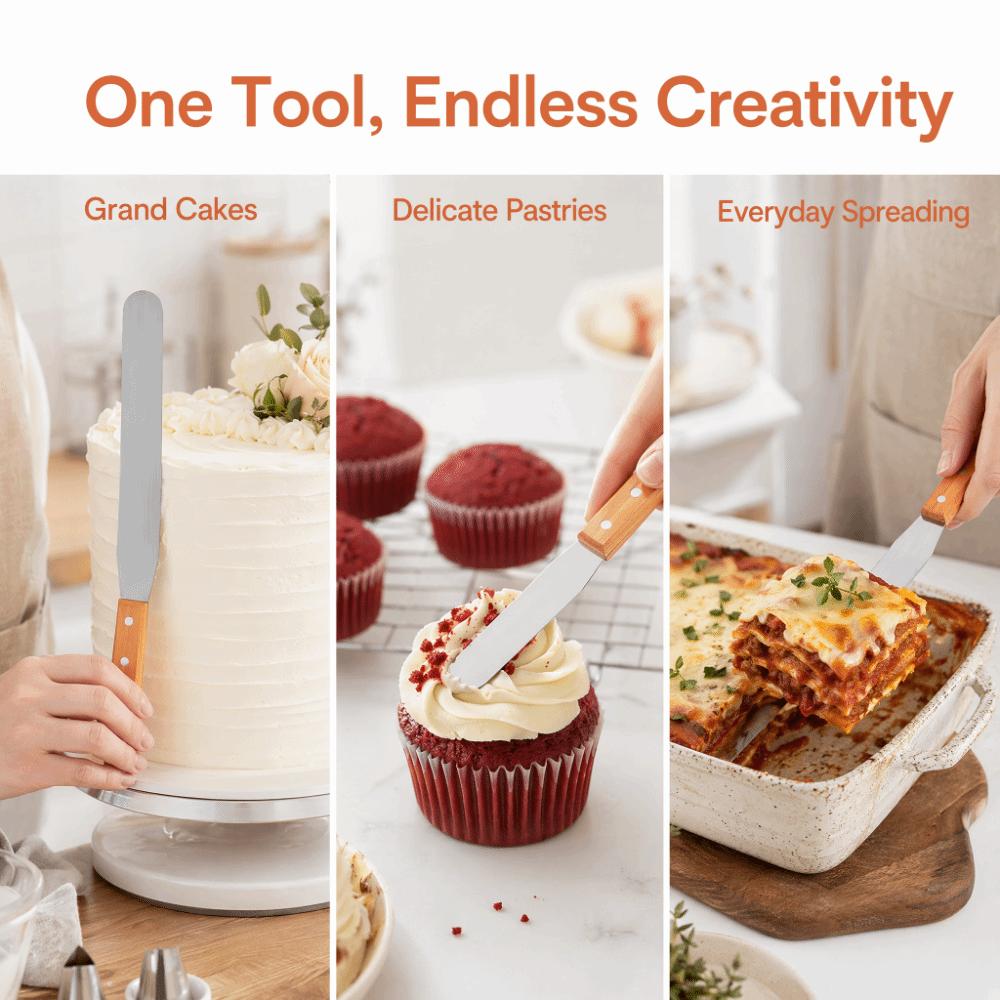Straight Blade Stainless Steel Spatula Wood Handle Cake Scraper Spatula Baking Pastry M