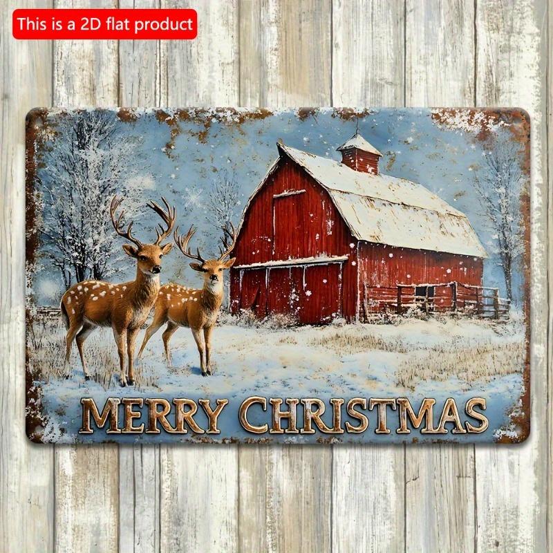 2d Flat 30*20cm, Charming Reindeer Christmas Wooden Sign, Vintage-Inspired Wooden Wall Art, Garden Decor, Ideal Holiday Gift, for Home, Kitchen Garden