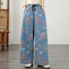 Plus Size Thin Vintage Floral High Waist Casual Loose Long Women Summer Jeans Denim Wide Leg Pants