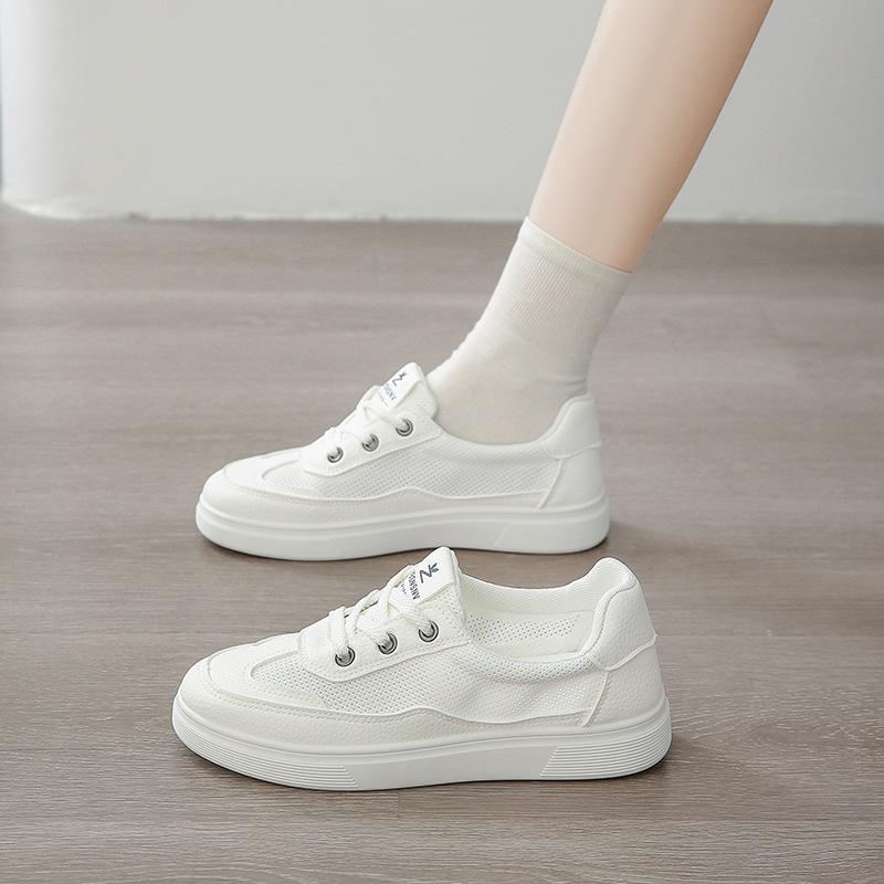Thin Fashion Mesh New Breathable 2025 Summer Versatile Little White Shoes Women's Flat Baseplate Shoes Round Head Hollow Casual Shoes