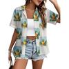 Womens Loose Fit Short Sleeve Printed Shirt Casual Vacation Style Collared Open Front Top