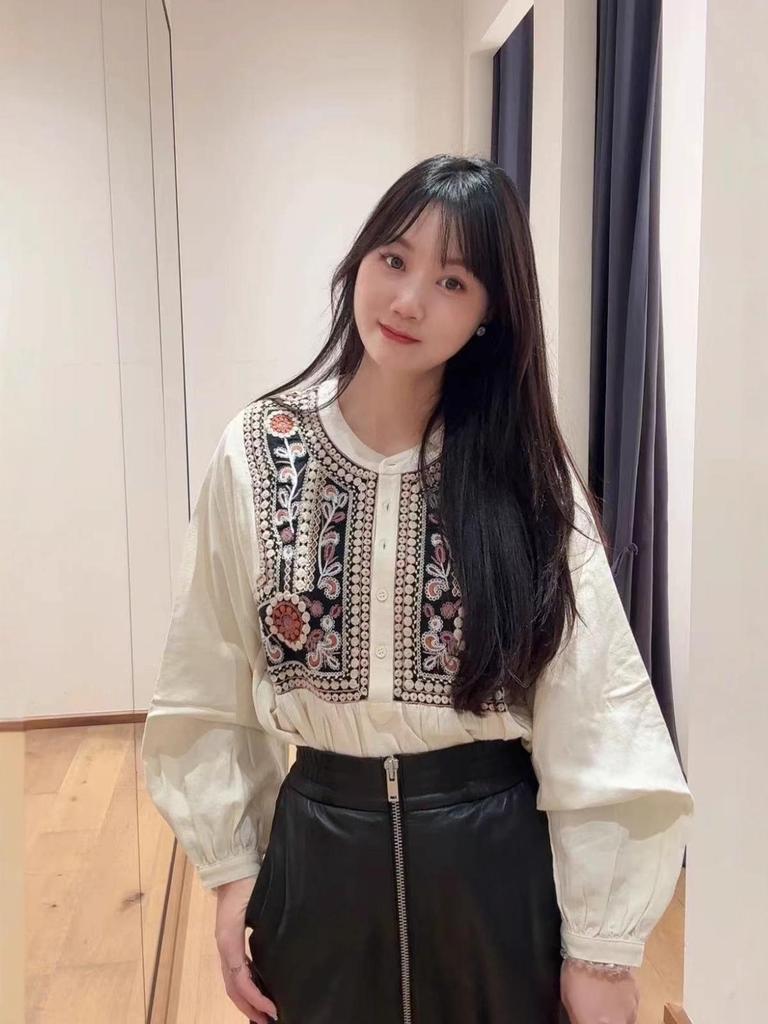Camicia Larga Ricamata Francese Stile Bohemien con Maniche a Lanterna