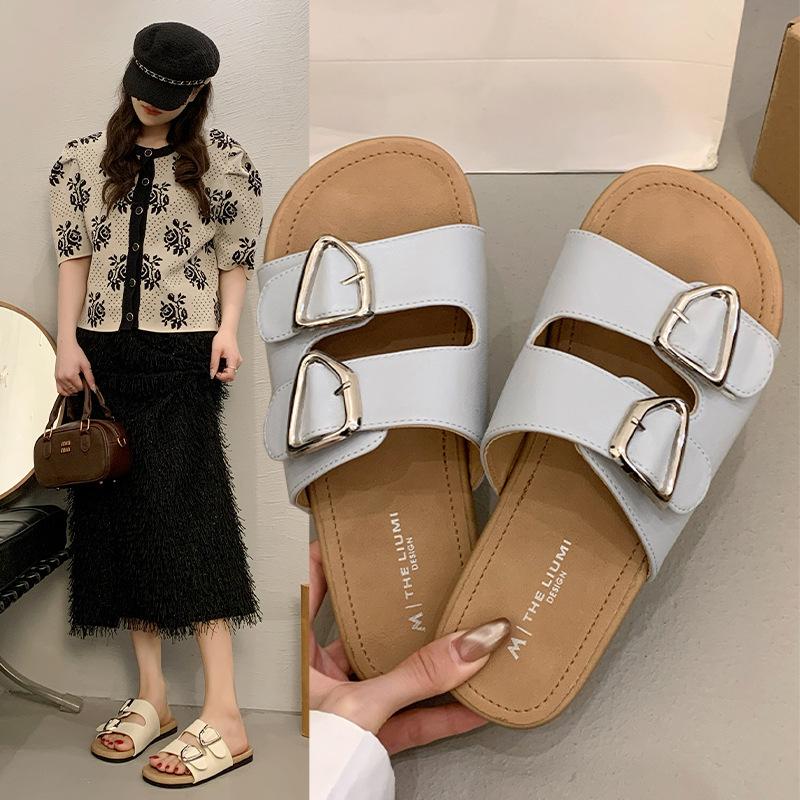 

Flat bottom one-word drag women s model 2025 summer new one-pedal lazy versatile outer wear belt buckle beach cool slippers 40