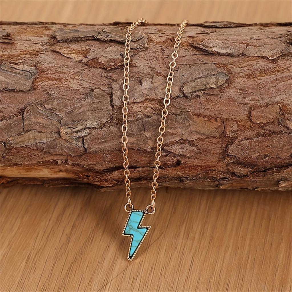 Unique Minimalist Style Turquoise Lightning Pendant Necklace Creative Jewelry Accessory Perfect Gift for Women