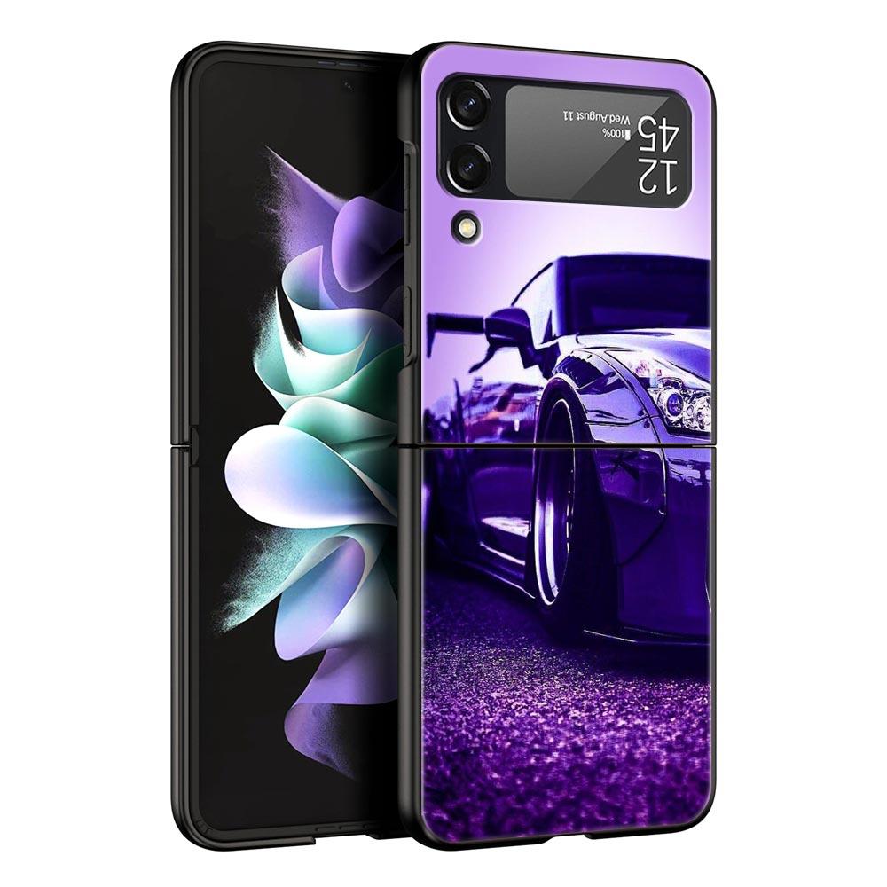 For Samsung Galaxy Z Flip 3 4 5 Hard Black Folding PC Phone Case Blue Red JDM Sport Car Luxury For Samsung Z Flip3 Back Cover