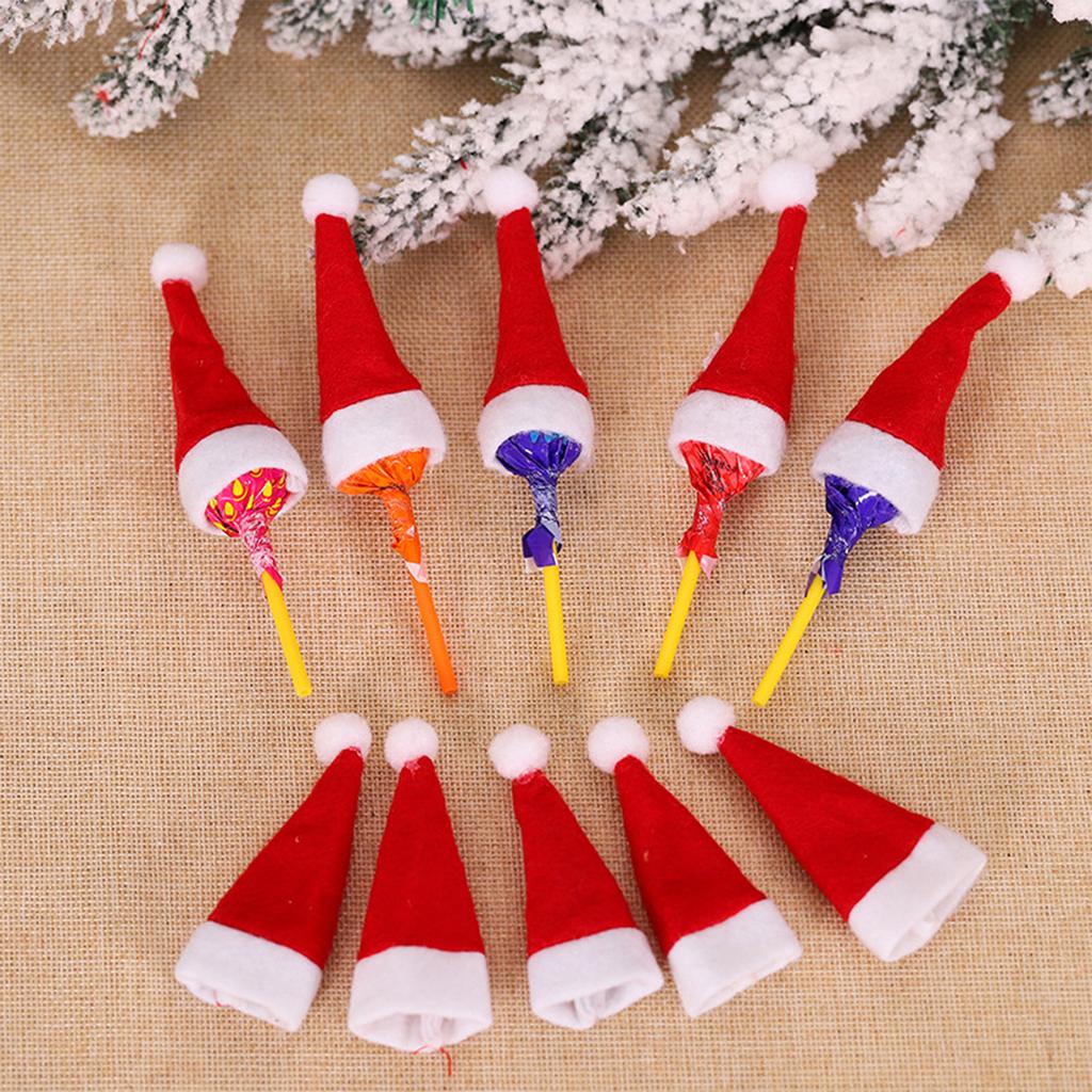 Vánoční lízátková čepice Látková Mini čepice Santa Clause Vánoční obal na lízátko k dekoraci kanceláře, auta Vánoční lízátková čepice