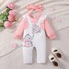 2 Stück Baby Mädchen Kleidung Elefant Herz Muster Langarm Strampler Rüschen Outfit + Schleifen Stirnband für 0-18 Monate Niedliche Kleinkind Kleidung