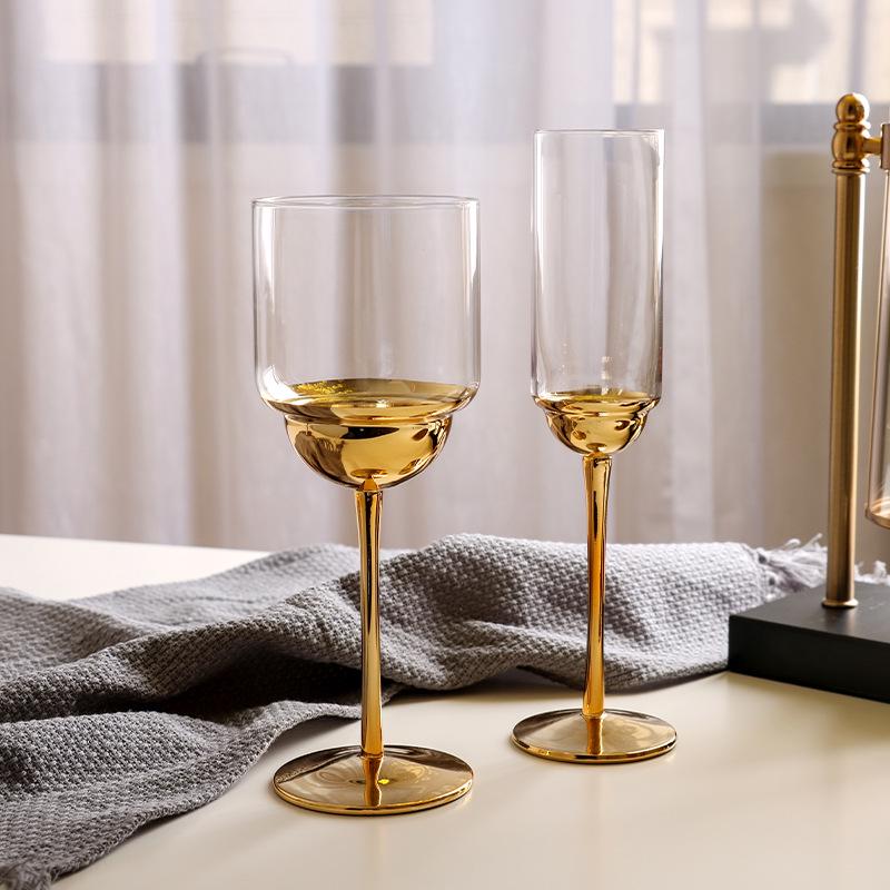 Stylish European High-Stem Electroplated Crystal Wine Glass