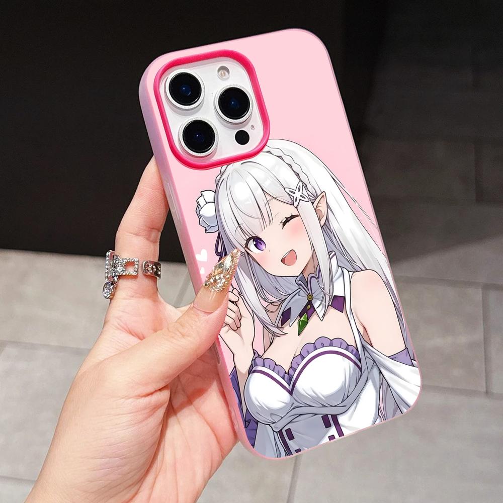 ReZero Emilia Waifu Jelly Double layer Rose Red Mobile Phone Case for iPhone 17 16 15 14 13 12 11 Air Pro Max Plus Protective