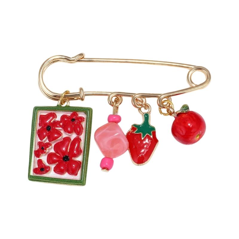 Colorful Fruit Flower Design Alloy Brooch Lightweight Stylish Jewelry For Summer Dresses And Scarves