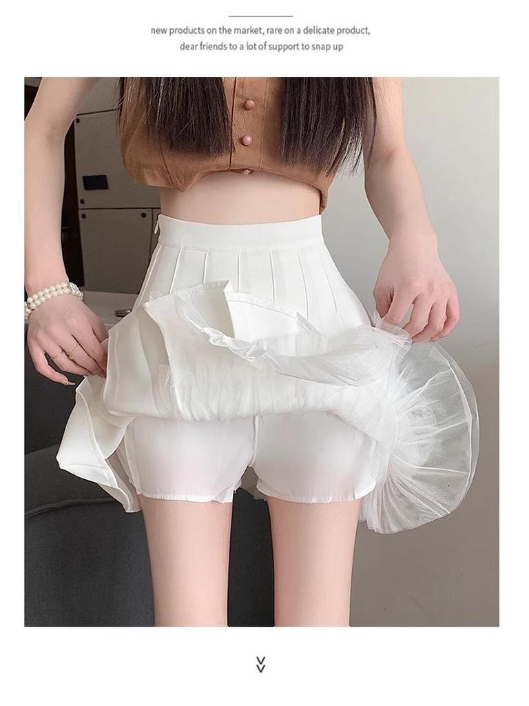 High-Waist A-Line Mesh Pleated Skirt: Women's Summer/Spring 2024 Short Skirt Pants