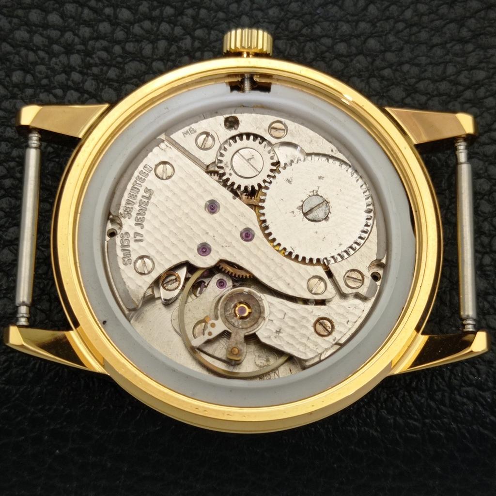 HAND-WINDING VINTAGE MONTINE SWISS MENS REFURBISHED BLACK DIAL WATCH a441068-1