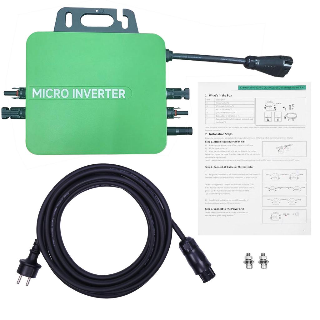 600W Grid-Tied Solar Microinverter with WiFi, Waterproof, Pure Sine Wave Output, Dual MPPT Function