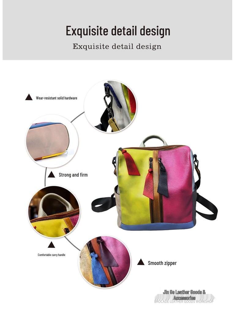 Retro Skórzana Patchworkowa Kolorowy Blok Telefon Torba na Telefon & Plecak z Podwójnym Paskiem