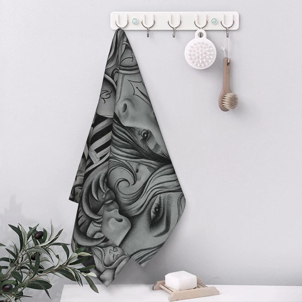 Sad eyes chola clown , Chicano art , black and grey art Soft Face Towel Quick Dry Pool Bath Cotton Towels Breathable