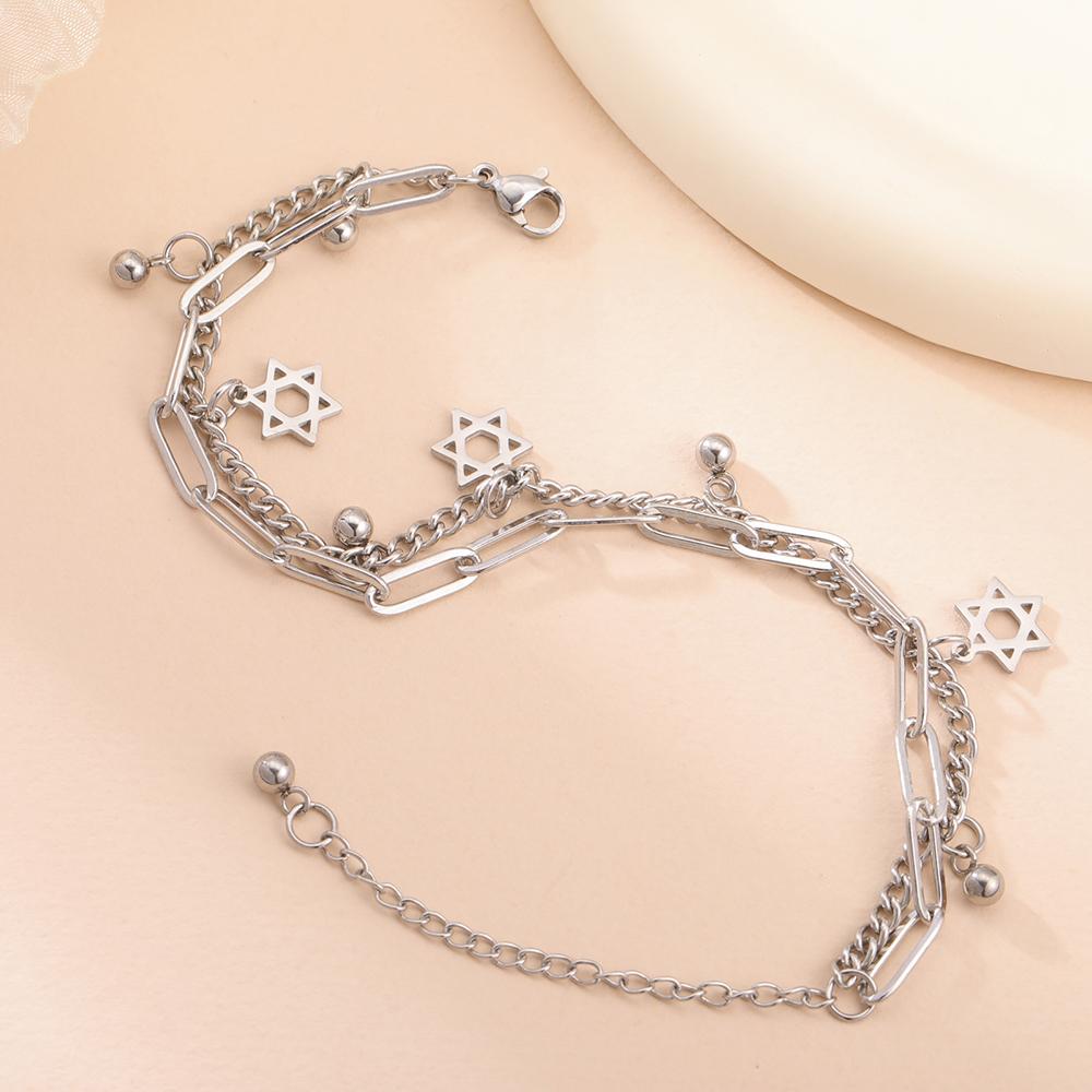 Dawapara Star of David Bracelet Jewish Prayer Judaica Hexagram Charm Protection Amulet Couple Gift Stainless Steel Jewelry