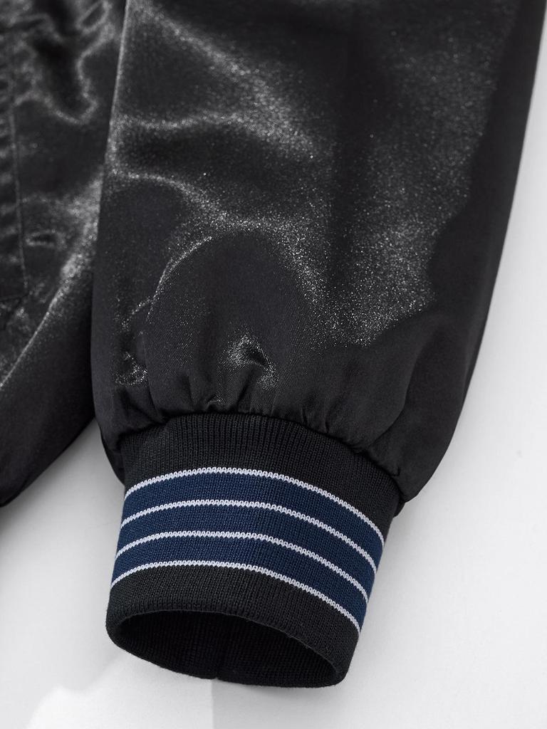 Huaxia Junpin Blaue Krähe mit gestickter Rose Baseballjacke für Herren