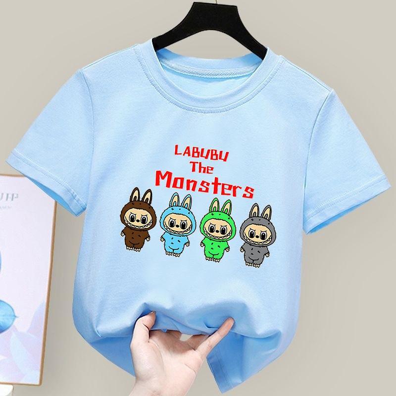 2025 Fashion Cute Regular Short Sleeve Labubu Cartoon Girl's Children's T-shirt Fashion Trendy Style Top