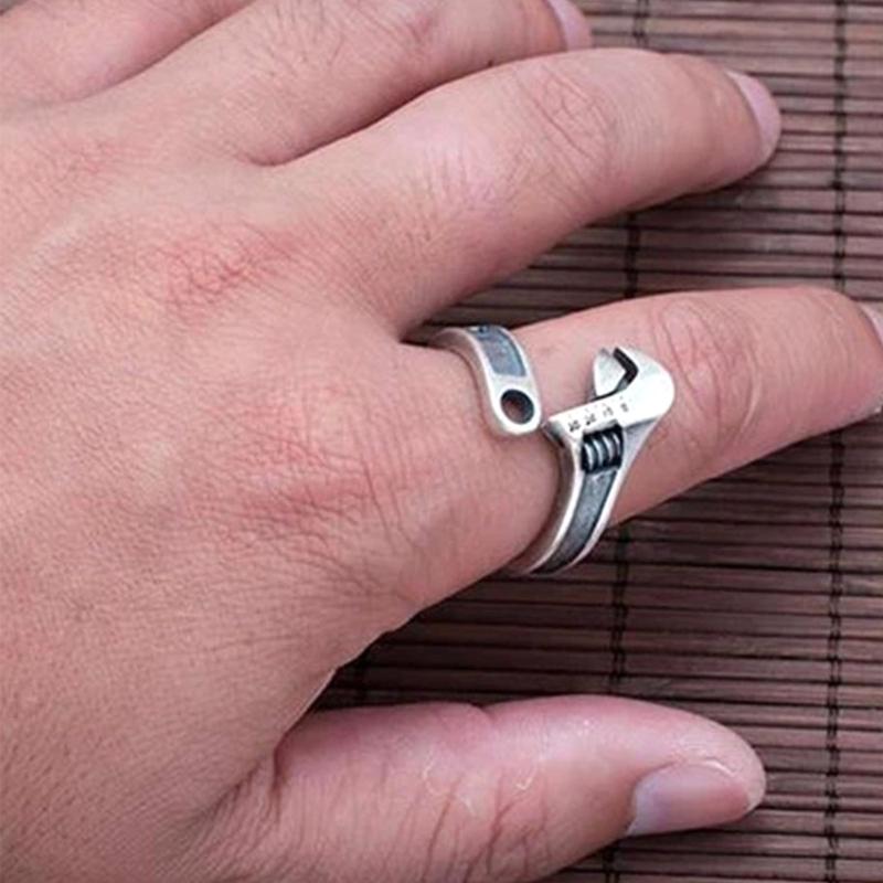 Vintage Adjustable Rings Retro Wrench Rings Open Rings Wrench Finger Rings Wrench Adjustable Ring Alloy Material for Men