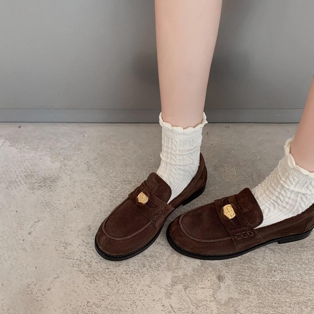 All Leather Autumn Women's Shoes 2025 New Amiu Small Gold Coins One Pedal Lazy Loafer Single Shoes Women's Small Leather Shoes