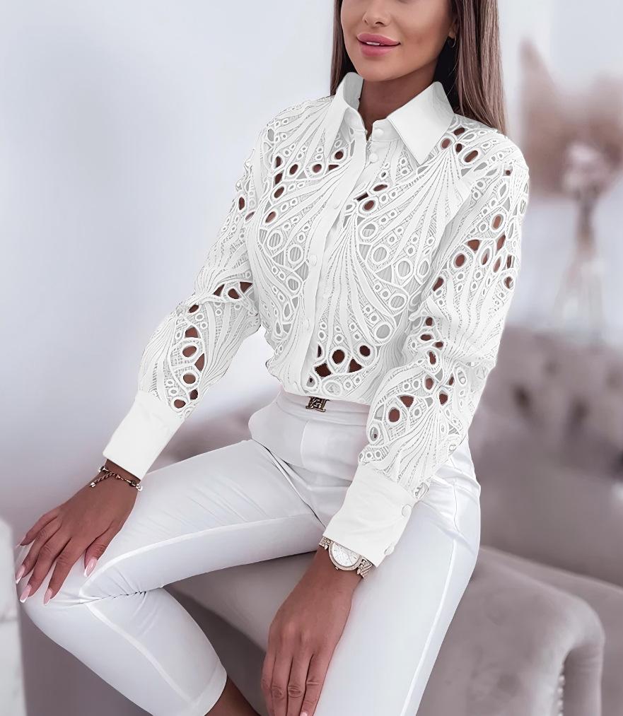 2026 Women's Lace Hollow Long Sleeve Shirt - Versatile Spring/Autumn Fashion