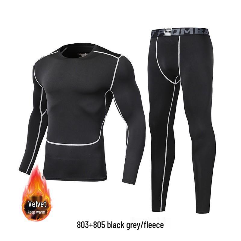 Men's Quick-Drying Elastic Compression Long Sleeve Fleece-Lined Fitness Suit