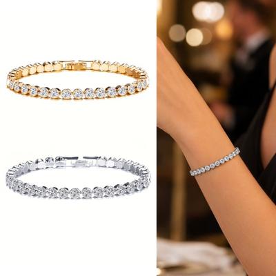 Bracciale da Donna, Bracciale Scintillante con Zirconi Cubici Intarsiati con Tecnologia a Incastonatura a Griffe, Braccialetto con Catena Regolabile per Regalo di Gioielli
